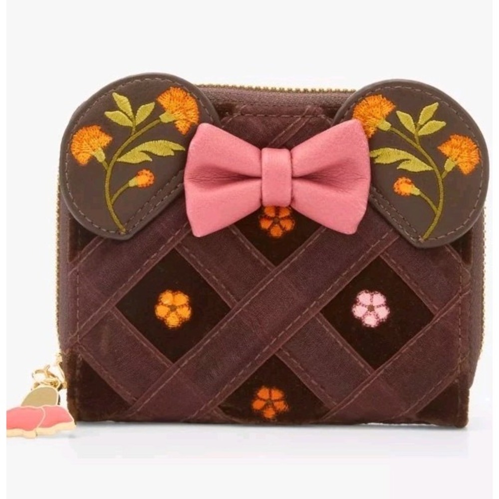 NWT Disney Minnie Mouse Velvet Floral Interchangeable Ears Backpack & WALLET SET - Picture 7 of 11